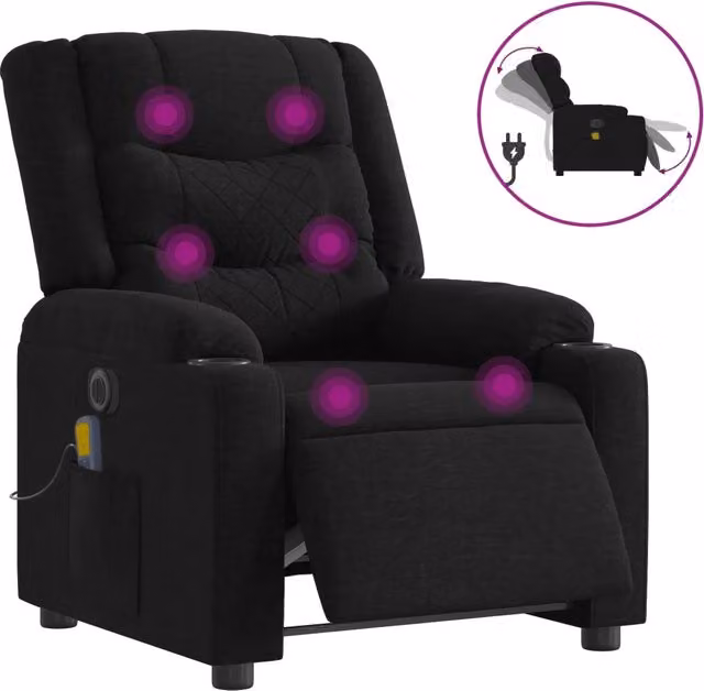 Poltrona Massaggiante | Sedia Relax Reclinabile Elettrica Nera in Tessuto
