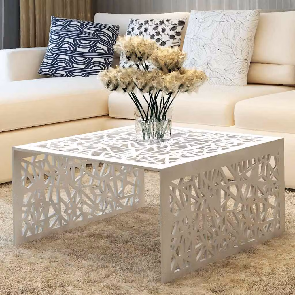 vidaXL Tavolino Quadrato Moderno in Metallo Argento con Design Geometrico