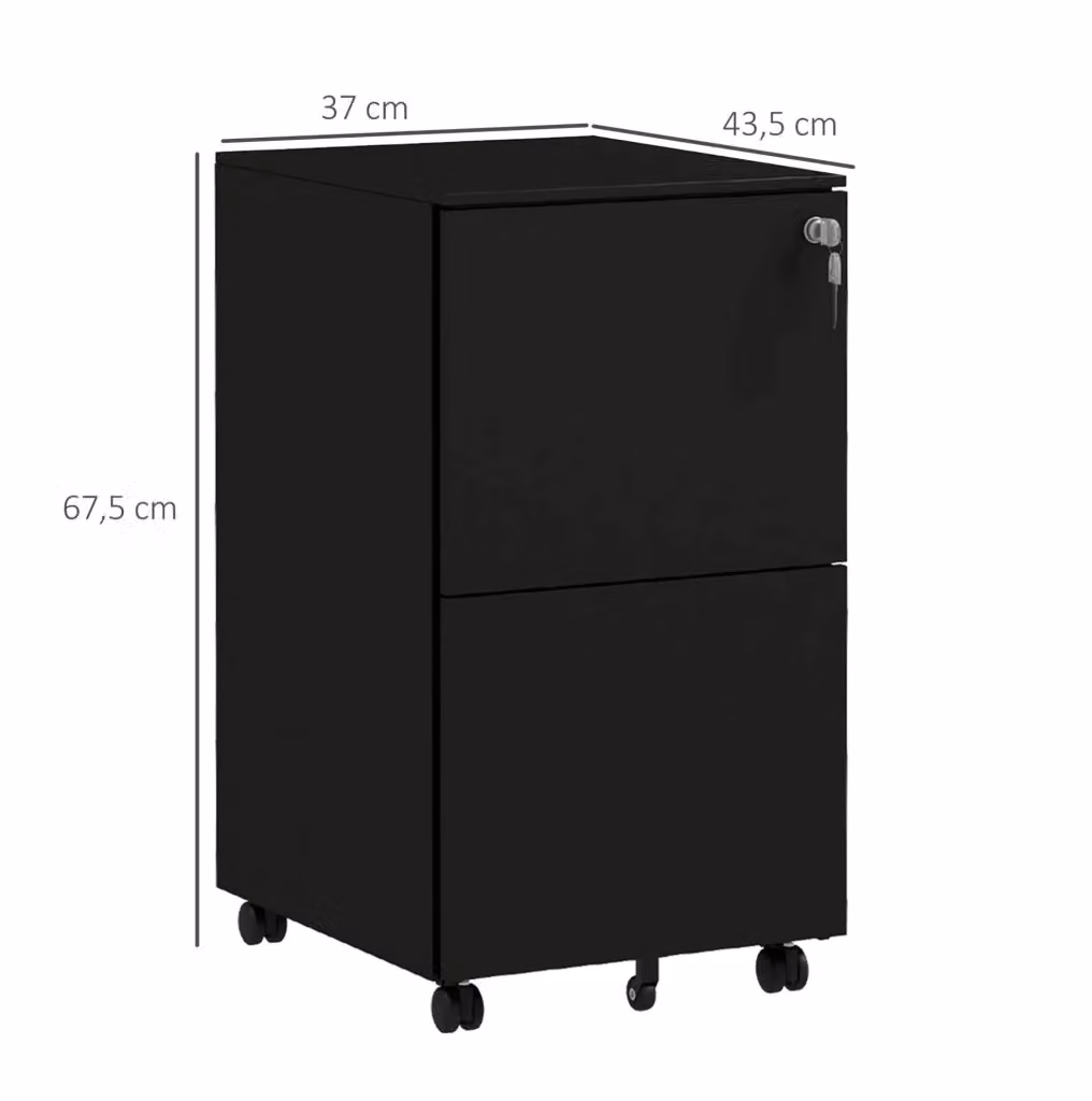 Cassettiera da ufficio MODFU in acciaio nero con 2 cassetti chiudibili su ruote L: 37 cm, P: 43,5 cm, H: 67,5 cm – 2