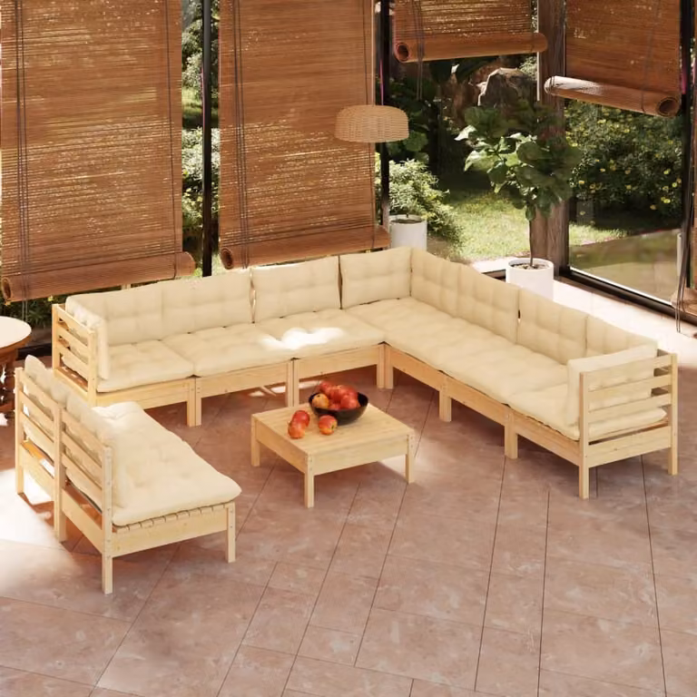 Maison Exclusive - Set Divani da Giardino 10 pz con Cuscini Crema Massello di Pino
