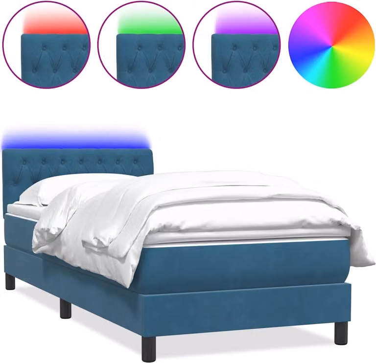 Letto a Molle con Materasso e LED Blu Scuro 80x220 cm Velluto