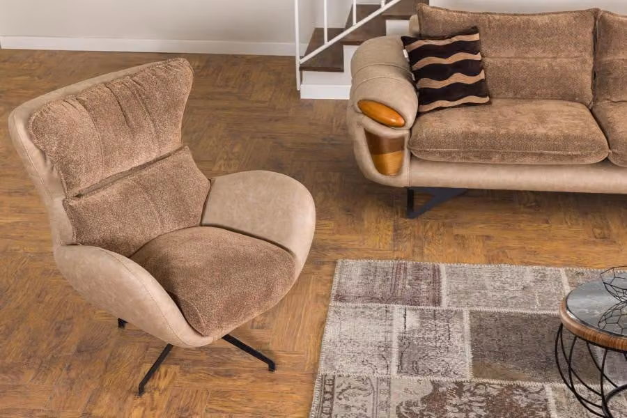 Sessel Braun Design Couch Sofa Sitzer Luxus Relax Textil Lounge Club Polster