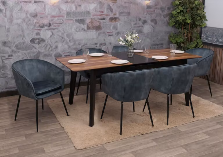 set di 6 sedie da pranzo HWC-O28, sedia da cucina imbottita, tessuto/tessuto (340g/m²) metallo ~ blu
