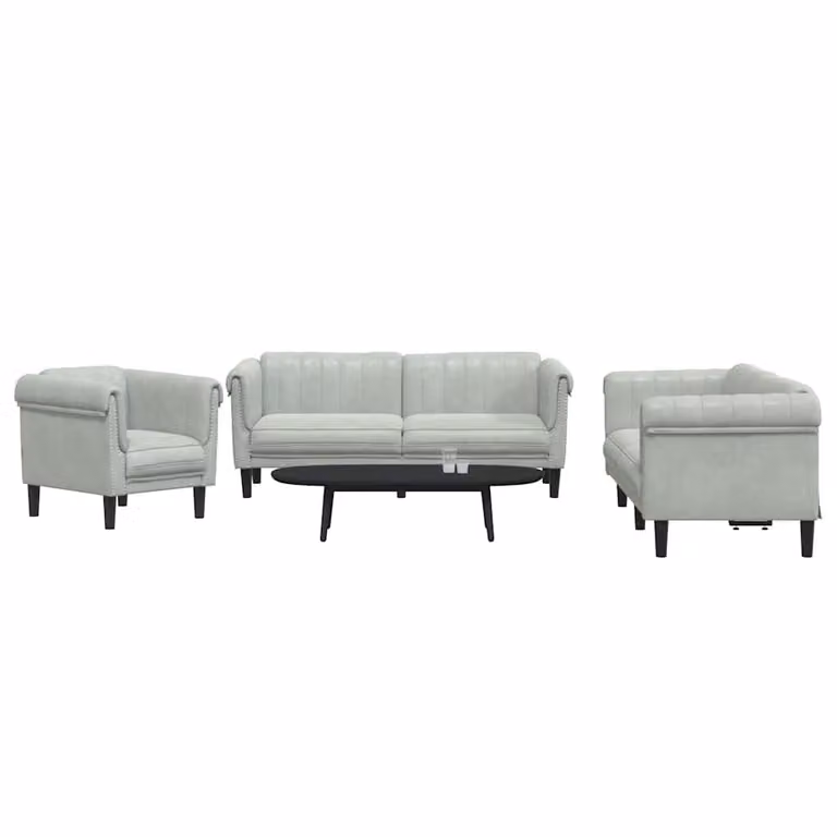 Set di divani 3 pezzi vidaXL in velluto grigio con funzione letto e struttura in legno massiccio