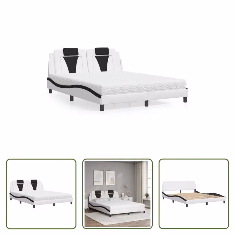 The Living Store Letto con materasso bianco e nero 160x200 cm in ecopelle