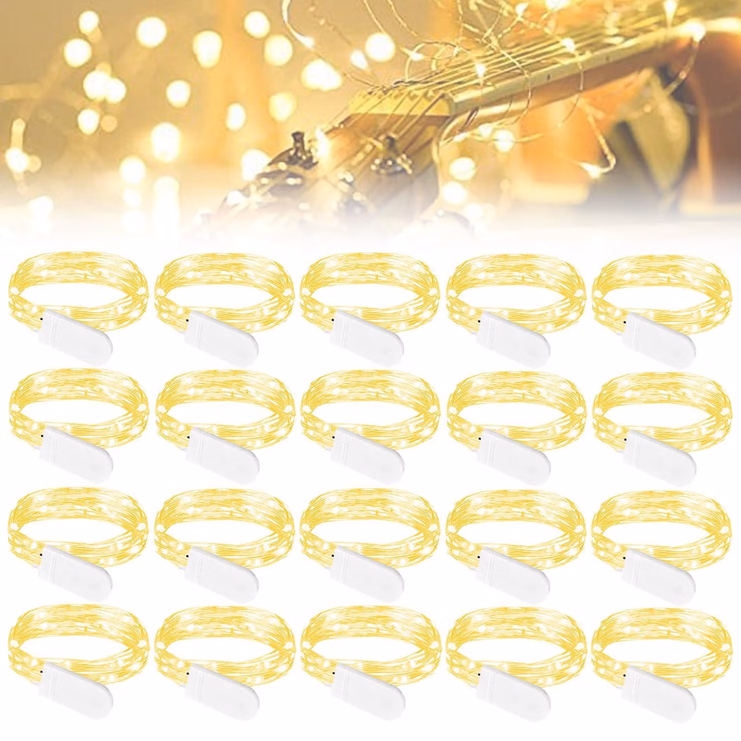 Catena luminosa a LED mini, 20 luci, luce bianco caldo, 2 metri, alimentazione a batteria