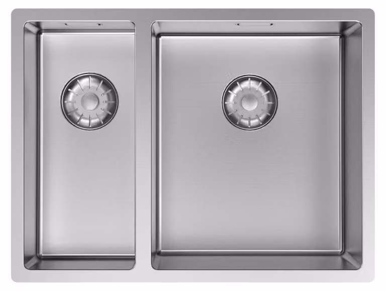 Lavello da cucina 18+34 cm, acciaio inossidabile, grande vasca, lato destro, modello PCM183440-02, serie Pure.Sink