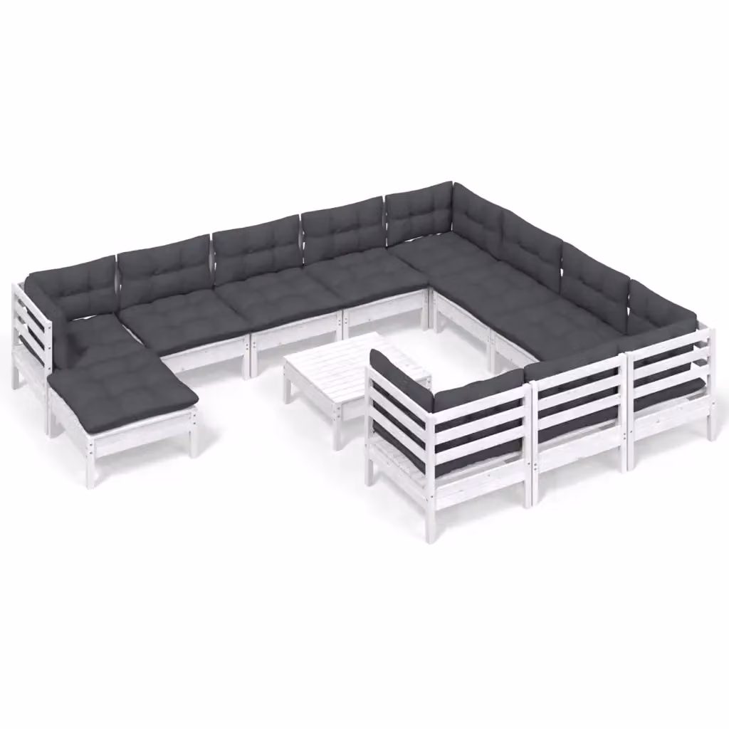 Set di divani da giardino vidaXL in legno di pino con cuscini bianchi e antracite – 2