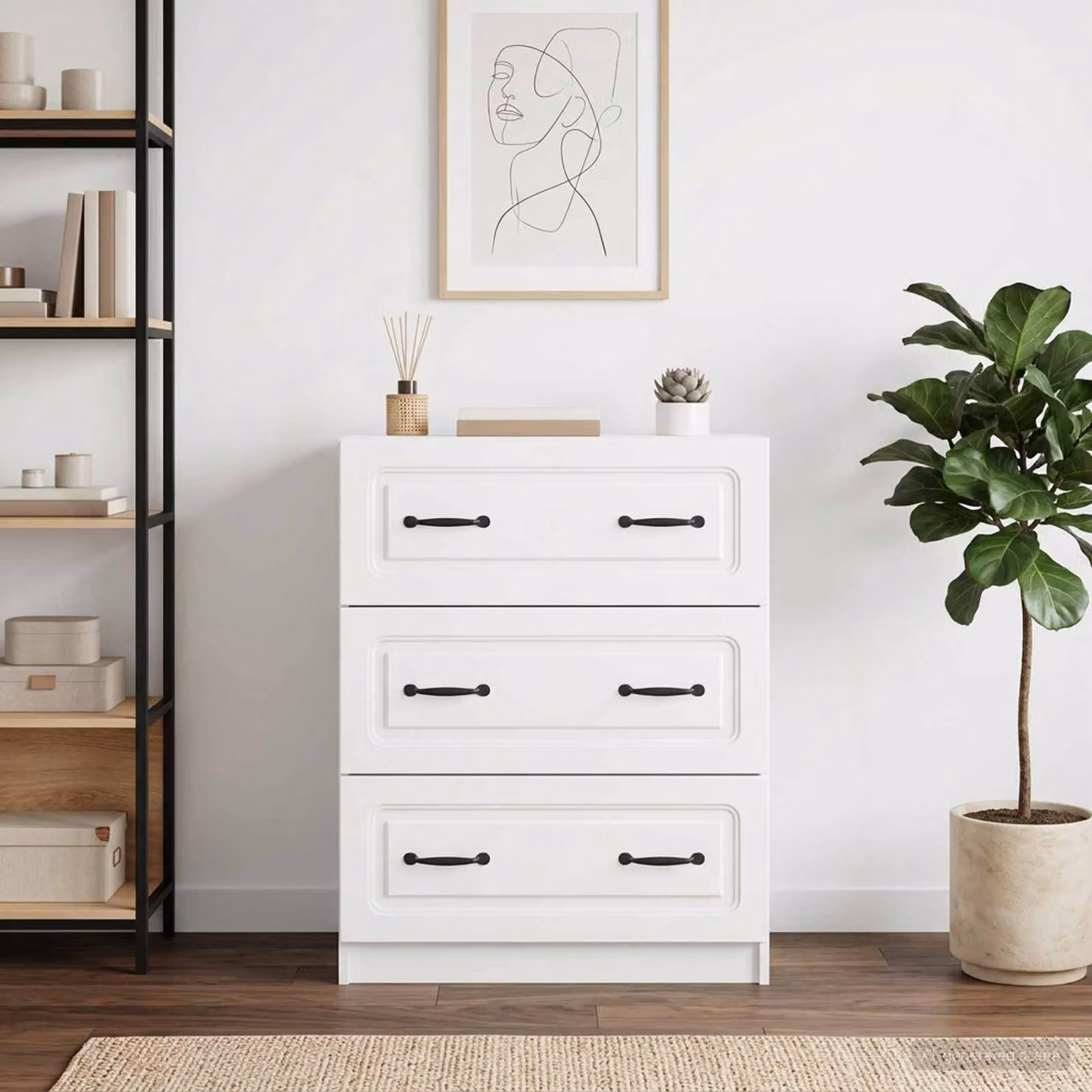 Carrello mobile con cassetti vidaXL in legno ingegnerizzato bianco L: 66 cm, P: 34,5 cm, H: 87 cm