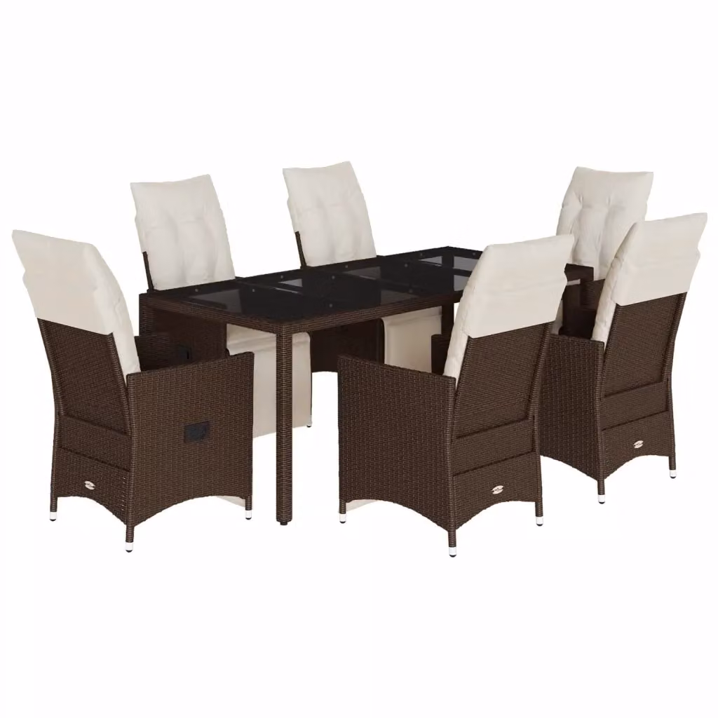 vidaXL Set Bistrò da Giardino 7 pz in Polyrattan Marrone con Cuscini e Piano in Vetro – 2