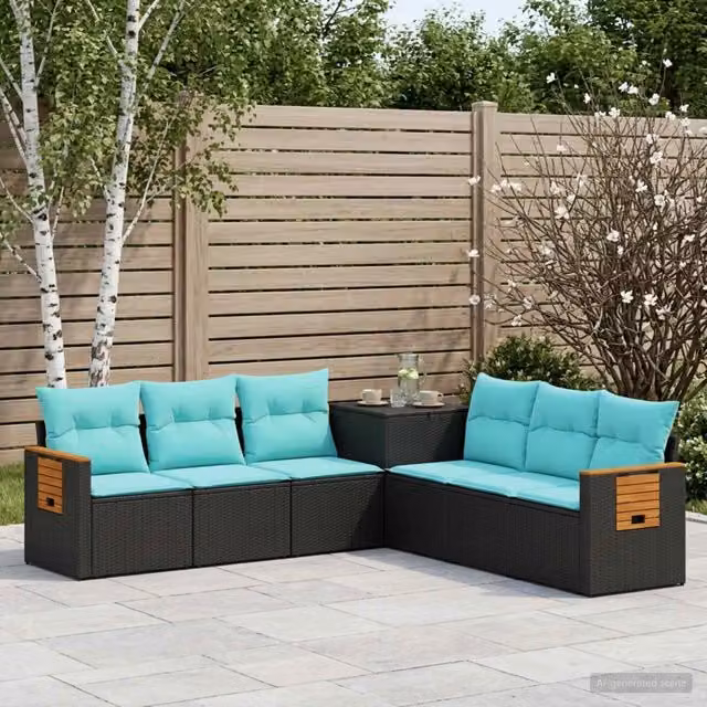 Set di divani 7 pz Nero e Blu 123 x 62 x 69 cm 3448870