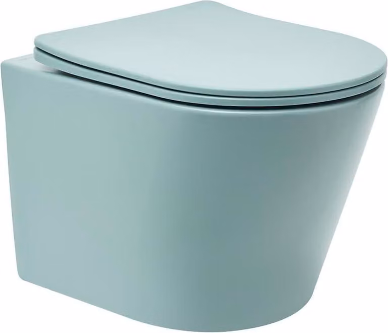 SAT Infinitio, set per WC sospeso, sedile WC senza bordo con chiusura morbida, incluso set di montaggio, verde opaco