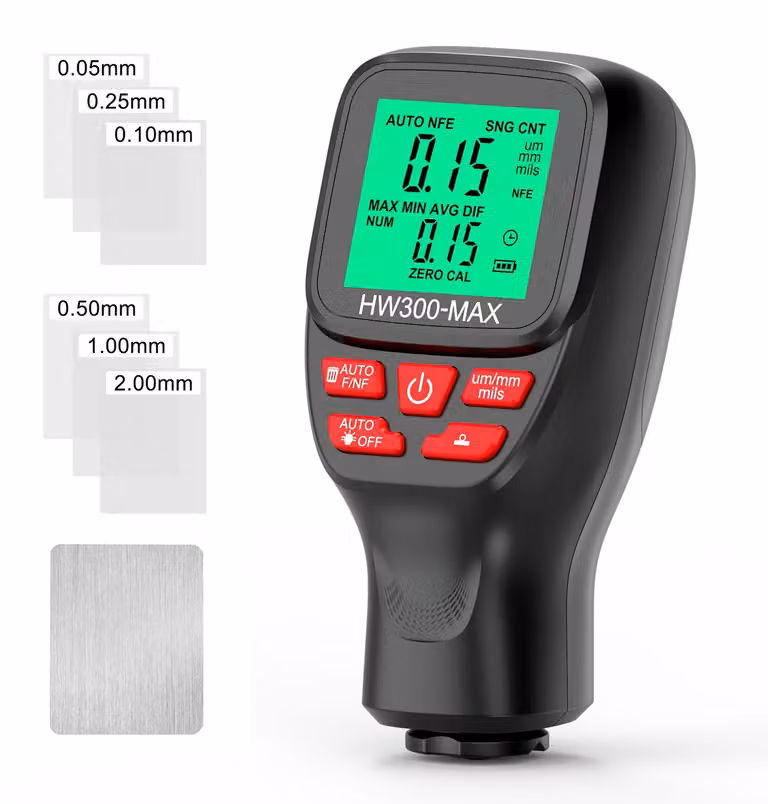 Misuratore di spessore 0-2000 µm, misuratore digitale LCD ad alta precisione per pellicole automobilistiche, tester per rivestimenti di vernici auto, tre modalità di sonda, commutazione delle unità con funzione di calibrazione dello zero