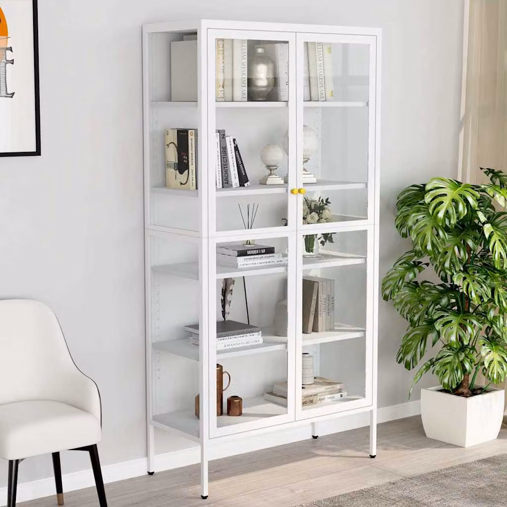 vidaXL Vetrina Moderna Bianca con Ante in Vetro e Struttura in Metallo L: 90 cm, P: 40 cm, H: 180 cm – 1