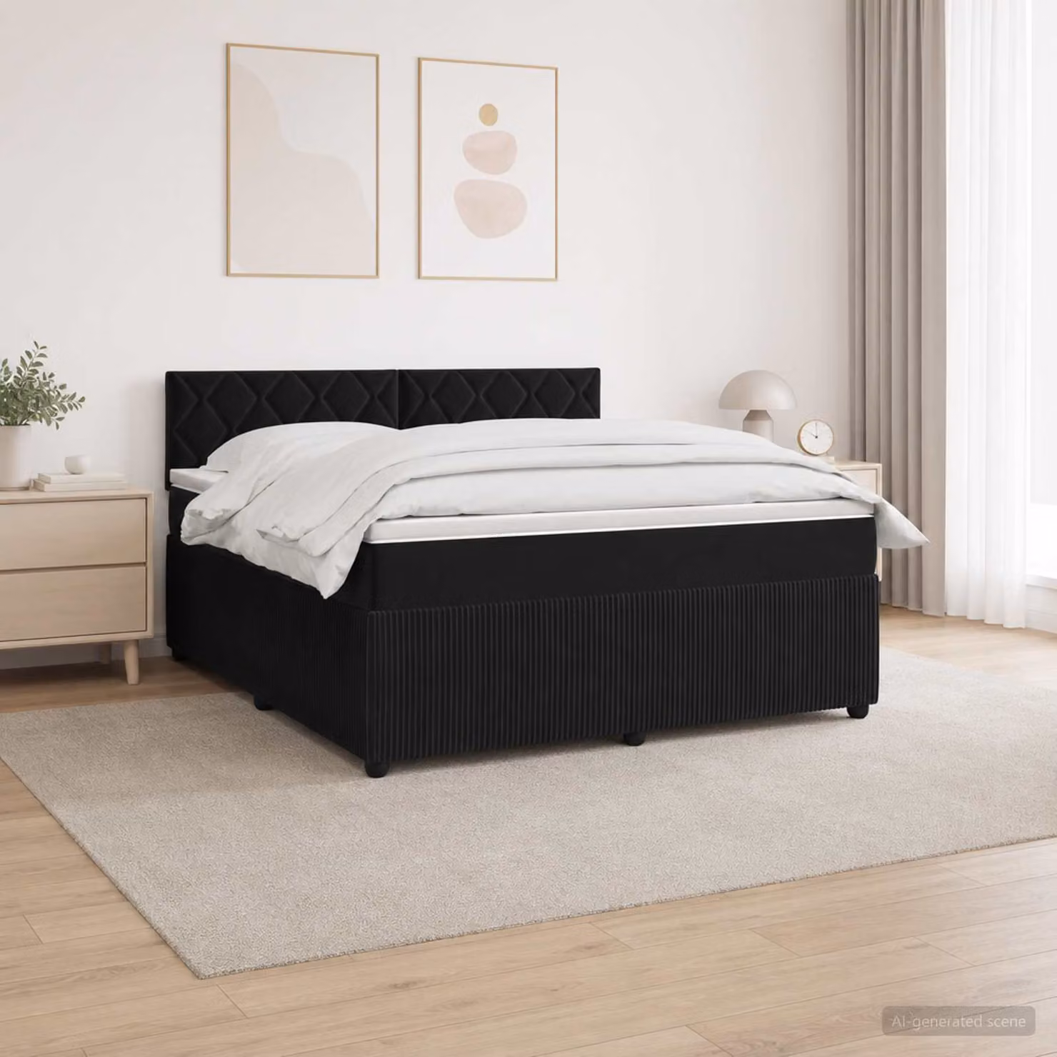 Letto box spring vidaXL con materasso ibrido in velluto nero L: 160 cm, P: 200 cm