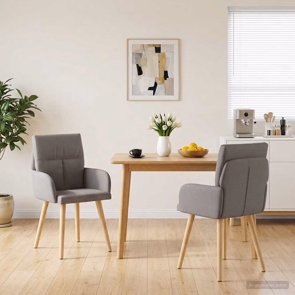 Set di 2 sedie da pranzo vidaXL in tessuto color tortora con struttura in legno e metallo L/P/H: 60 x 56 x 93 cm