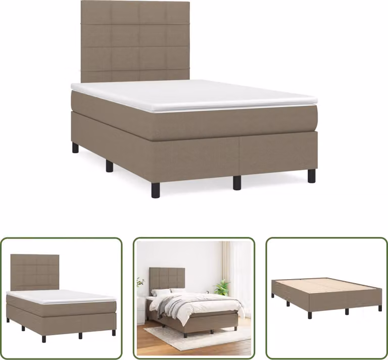 The Living Store Letto a molle con materasso Taupe 120x190 cm in tessuto