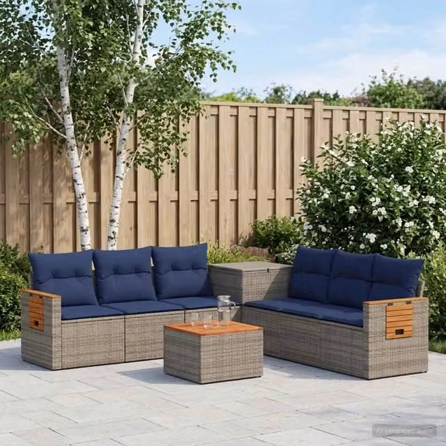 Set di divani 8 pz Grigio e Blu Navy 55 x 55 x 37 cm 3448595