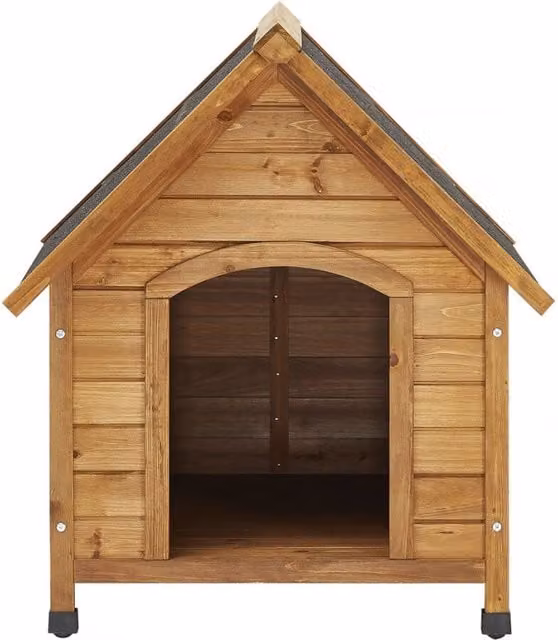 Cuccia per cani in legno di abete beige e marrone, resistente alle intemperie con pavimento rialzato, L/P/H: 77 x 82 x 88 cm – 1