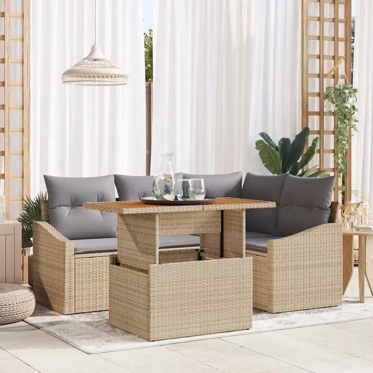 Set da pranzo da giardino moderno vidaXL in legno di acacia con cuscini beige e grigio