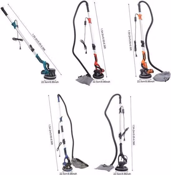 Levigatrice elettrica per cartongesso - Blu - 850W - Adatta per soffitti e pareti - Illuminazione a LED - Sistema di aspirazione per un lavoro senza polvere