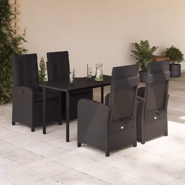 Set da Pranzo da Giardino 5 pz Nero con Cuscini in Polyrattan 3212323