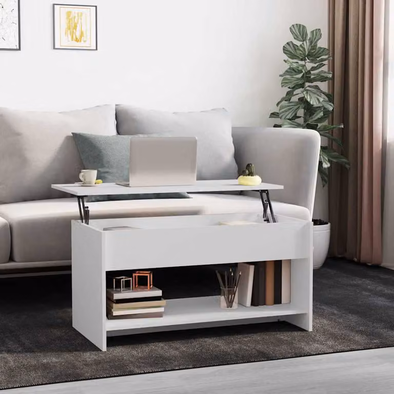 vidaXL Tavolino da Salotto Moderno Bianco in Legno Multistrato L: 102 cm, P: 50 cm, H: 52,5 cm