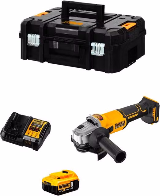 Mini-Smerigliatrice DeWALT DCG407P1T Gialla con Batteria da 5,0 Ah e Sistema TSTAK II