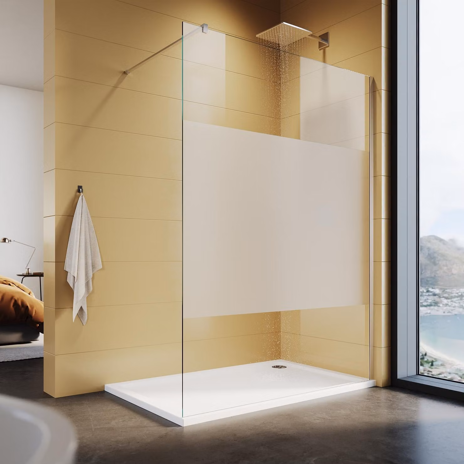 SONNI Cabina doccia walk in Cabina doccia 80x200cm con Nano ESG 8mm, parzialmente satinato