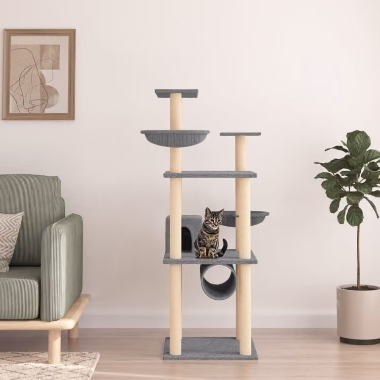 Albero per gatti vidaXL in legno e sisal grigio, Altezza: 141 cm