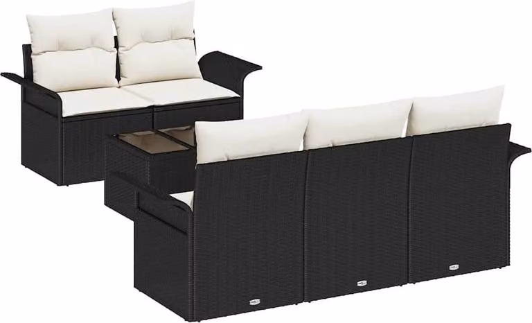 Set di divani con cuscino 6 pcs Nero polyrattan