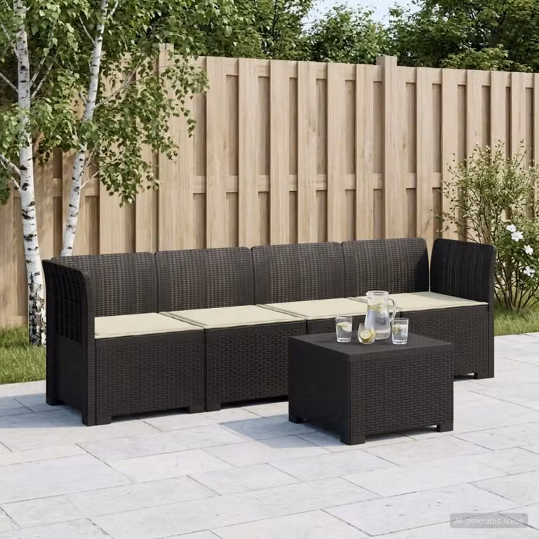 Set da giardino vidaXL a forma di U con divano a 4 posti, elemento angolare e tavolino, in stile rattan moderno con cuscini inclusi, resistente ai raggi UV e alle intemperie, disponibile nei colori antracite, beige e marrone