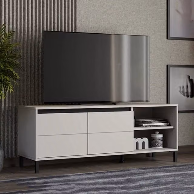 Mobile Porta TV Cigno DMORA con 2 Ripiani, Bianco Crema, L: 138 cm, P: 40 cm, H: 52 cm – 1
