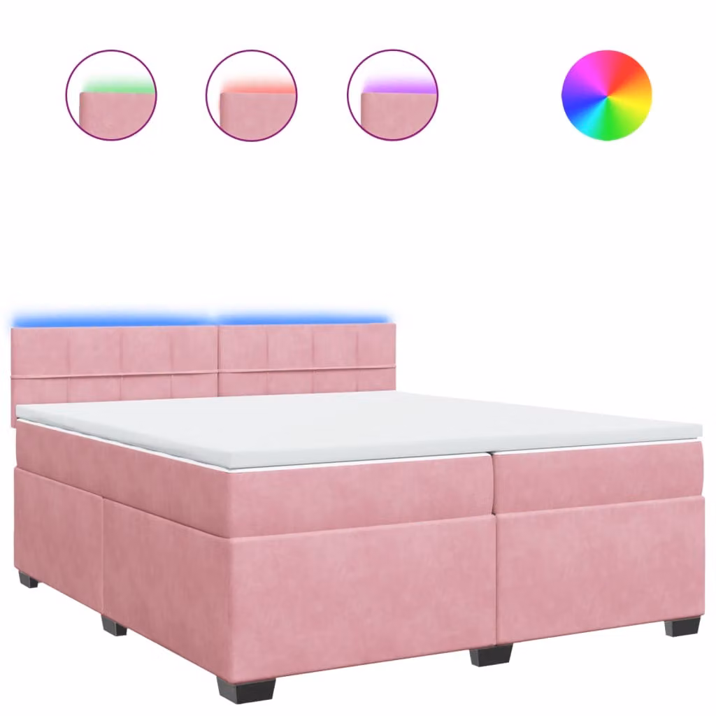 Giroletto a Molle con Materasso Rosa 200x200 cm in Velluto