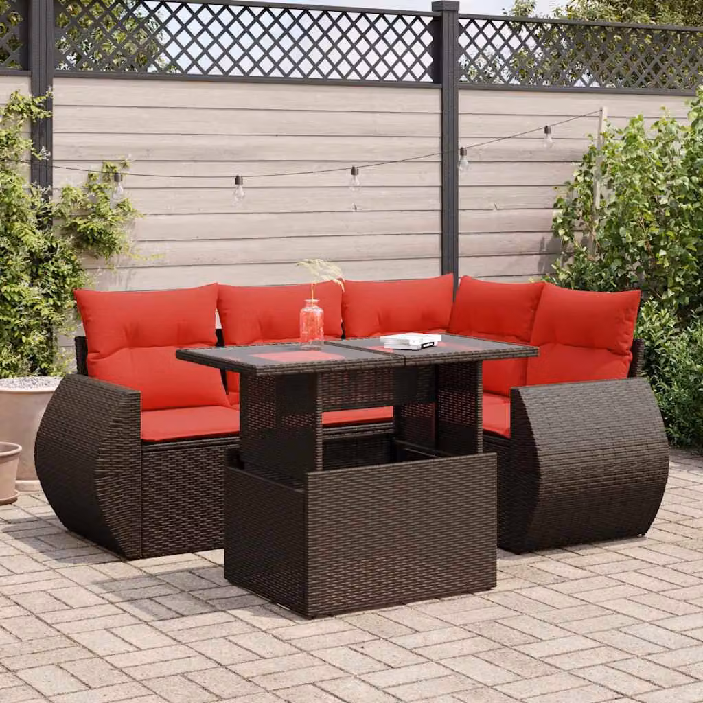 Maison Exclusive - Set Divano da Giardino 5 pz Cuscini Marrone Polyrattan e Acacia
