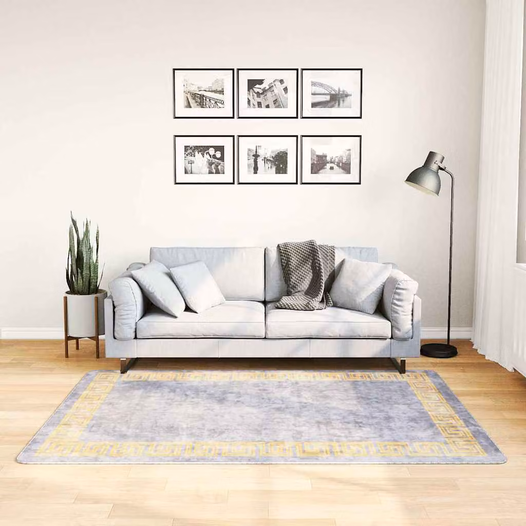 vidaXL Tappeto Lavabile Grigio in Poliestere, Assorbente e Moderno, L 120 x P 180 cm