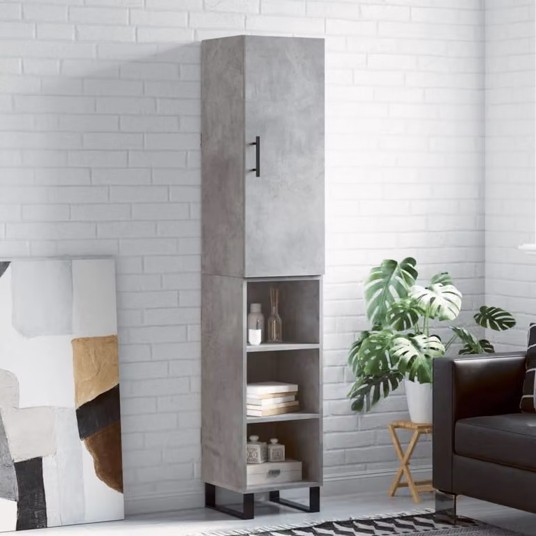 Credenza moderna vidaXL in legno e metallo, colore grigio, L/P/H: 34,5 x 34 x 180 cm