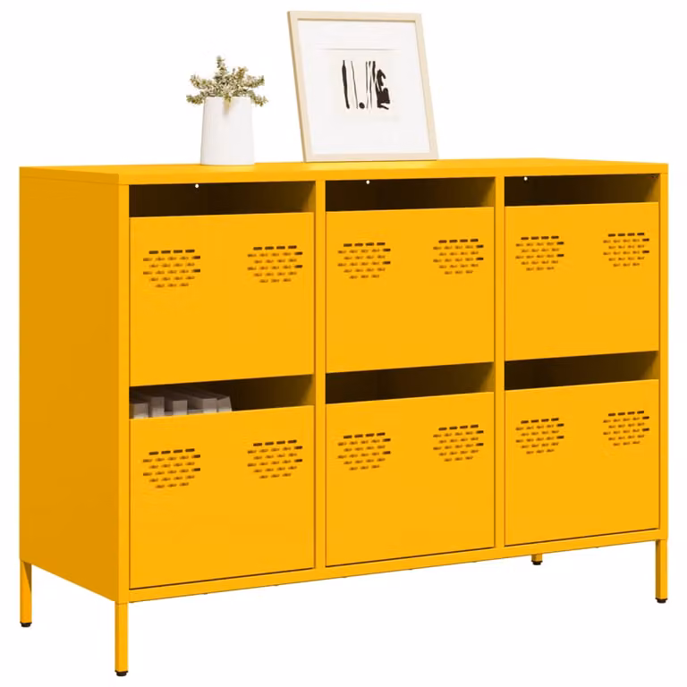 Credenza vidaXL Giallo Senape in Metallo per Soggiorno e Ingresso L/P/H: 101,5 x 39 x 73,5 cm