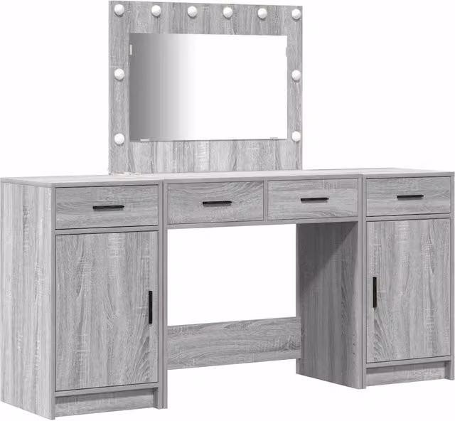 Toeletta | Tavolo da Trucco con cassetto 3 pz Grigio Legno multistrato