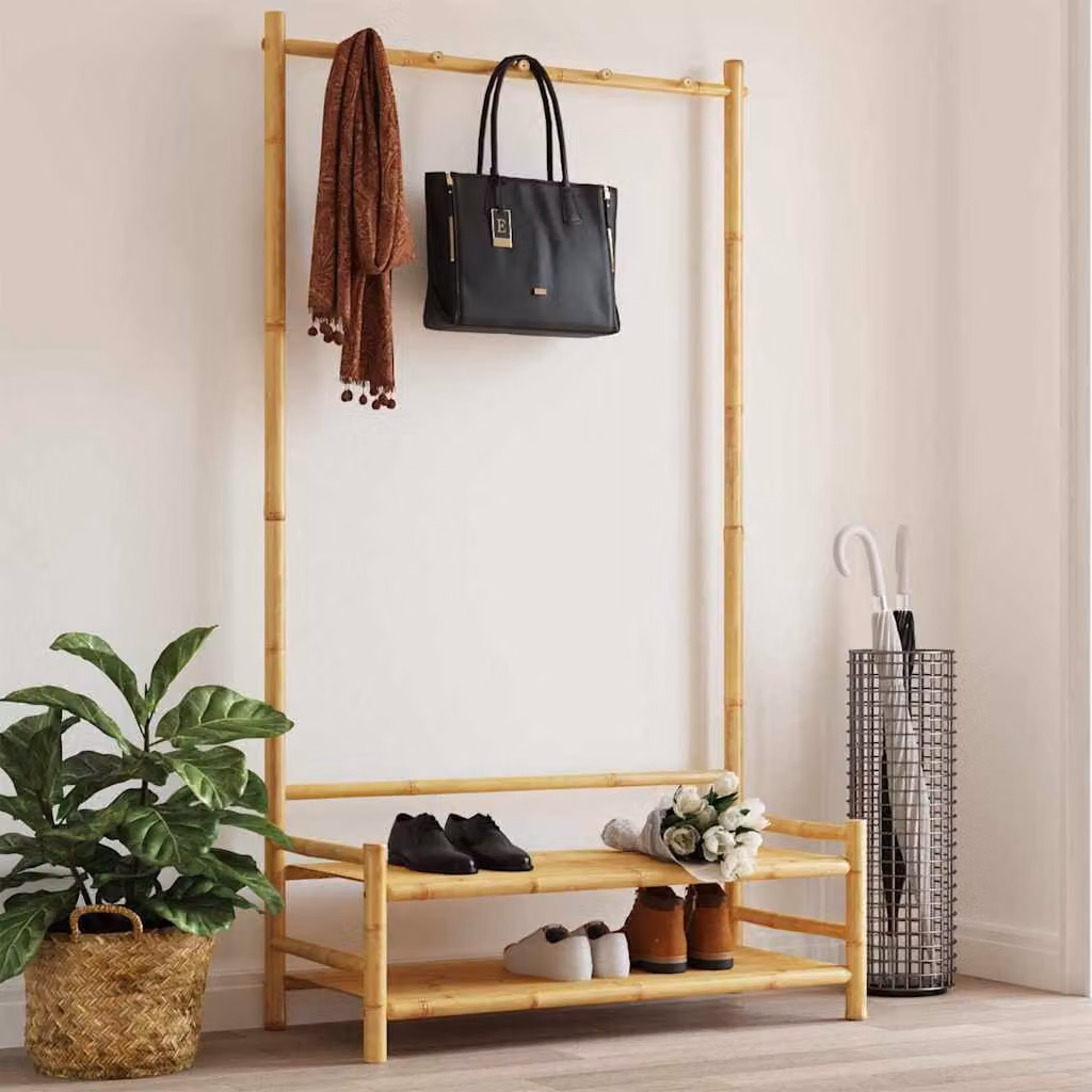 vidaXL Appendiabiti con Ripiani in Bambù Beige L: 103 cm, P: 40 cm, H: 183 cm