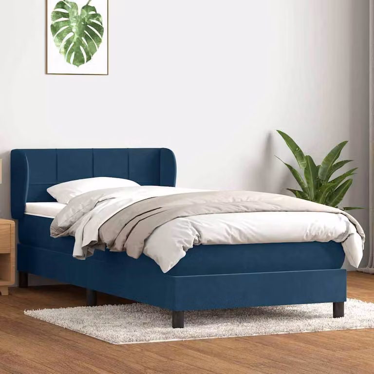 vidaXL Giroletto a Molle Ibrido con Materasso in Velluto Blu Scuro e Bianco L/P/H: 80 x 223 x 83 cm