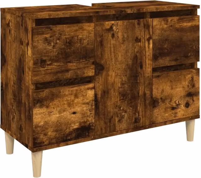 Mobile Lavabo Moderno in Legno Multistrato Rovere Fumo Marrone con Ante e Cassetti, L: 80 cm, P: 33 cm, H: 60 cm – 1