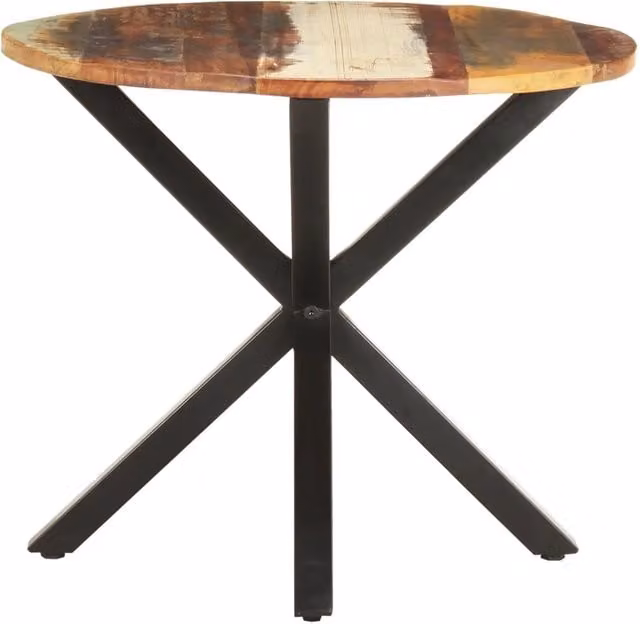 Tavolino laterale di servizio in legno massello di recupero e metallo stile industrial, marrone multicolore, L/P/H: 68 x 68 x 56 cm