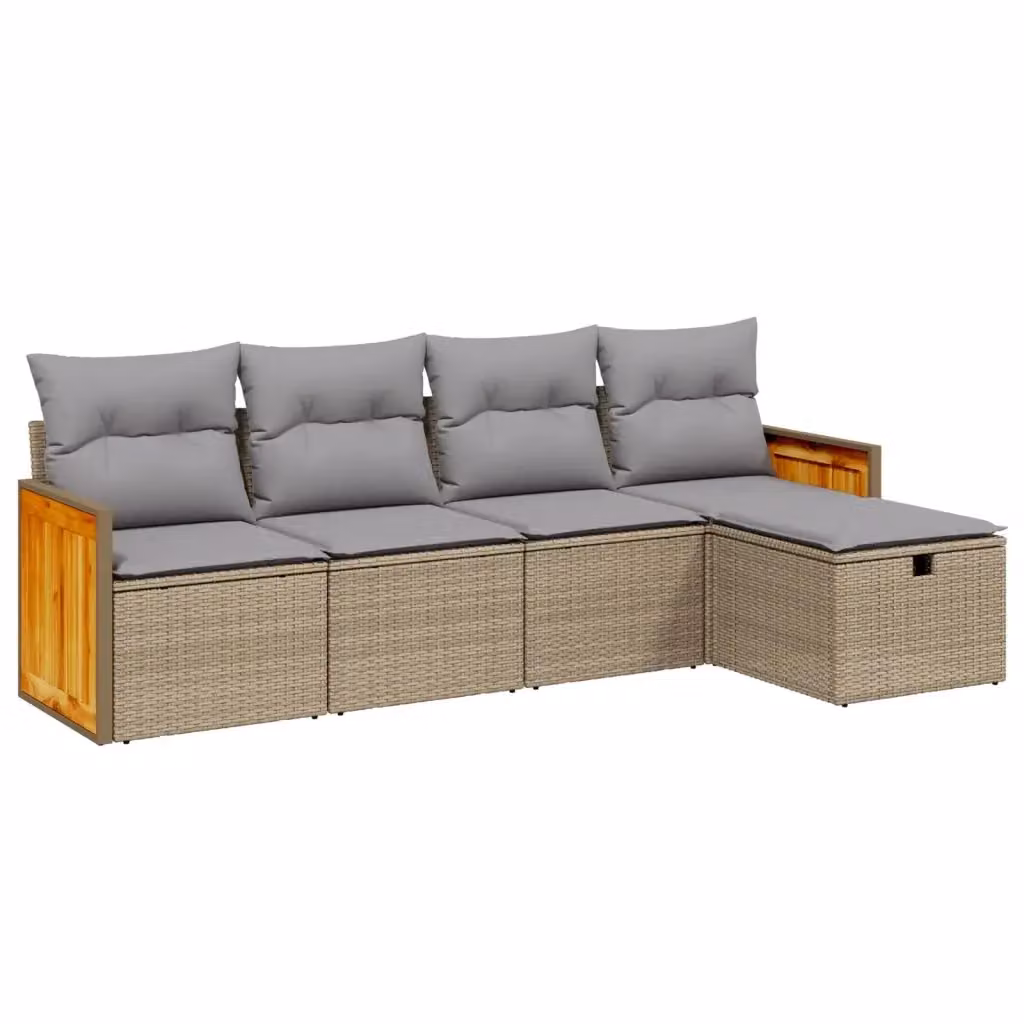 vidaXL Set Divano da Giardino a L con Cuscini Beige e Grigio in Polyrattan e Acciaio – 2