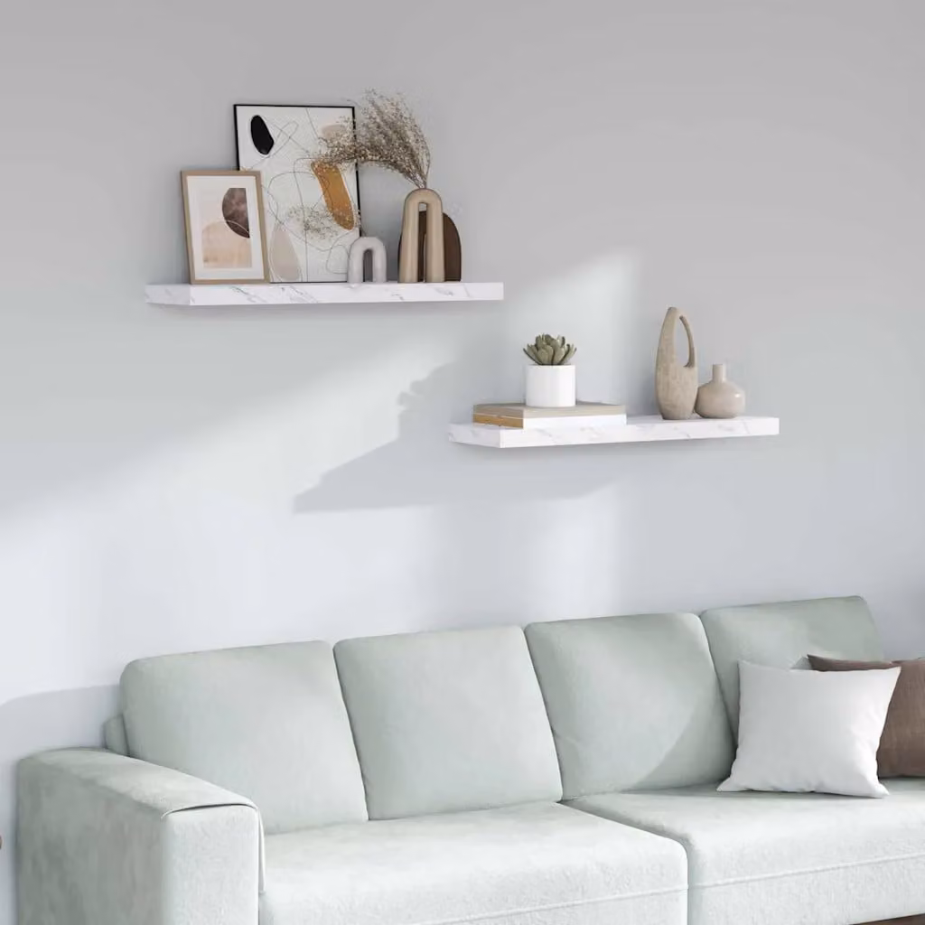 Set di 2 Scaffali da Parete vidaXL in Marmo Bianco L 90 cm x P 23,5 cm x H 3,8 cm
