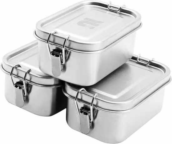 Lunchbox Nicelock in acciaio inossidabile color argento, set di 2 contenitori ermetici da 400 ml ciascuno, lavabili in lavastoviglie e adatti al congelatore, senza BPA