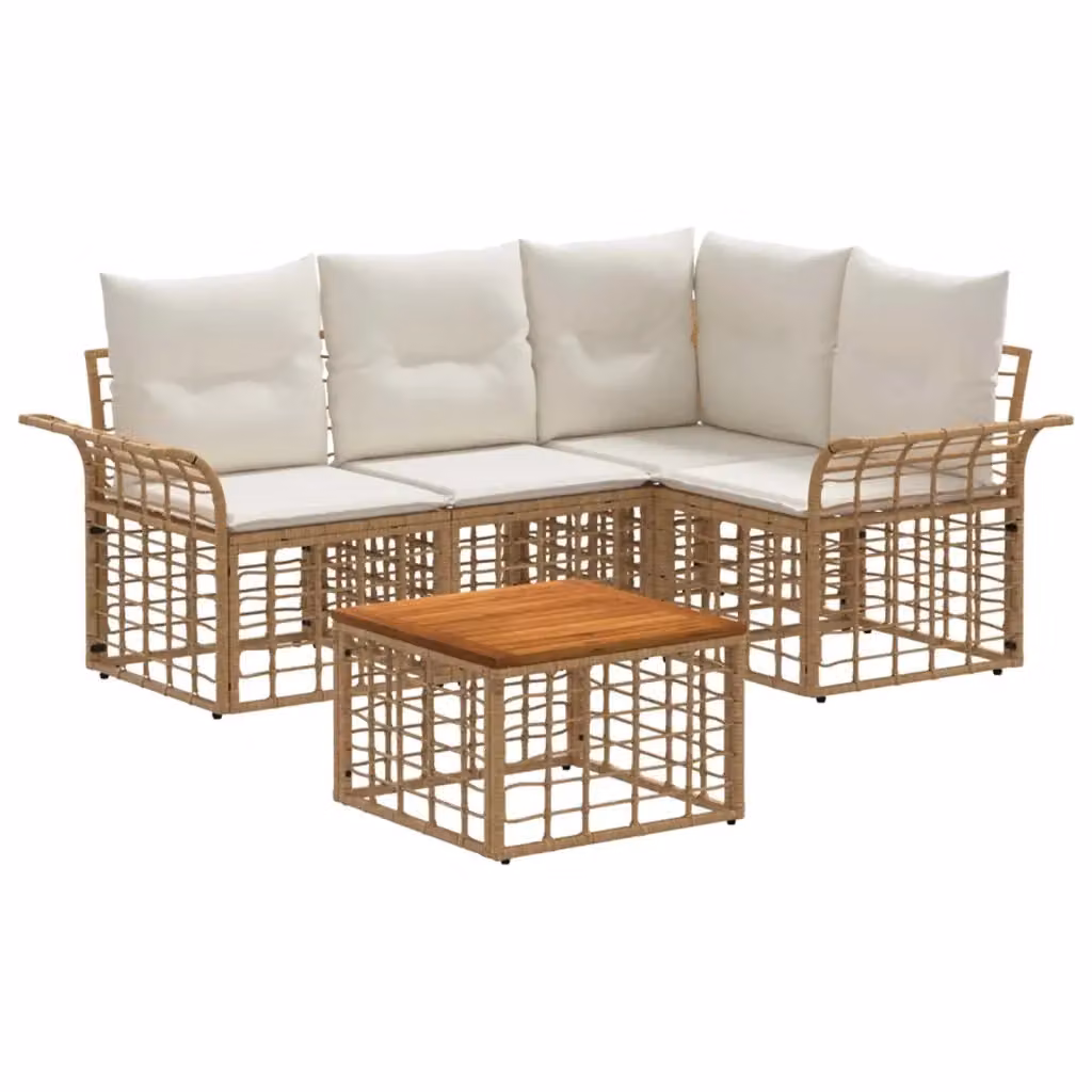 Set di divani da esterno vidaXL a 5 pezzi in stile rustico con tavolo da caffè, componibile a L, colori beige, bianco e marrone con struttura in acciaio verniciato a polvere e cuscini inclusi – 2