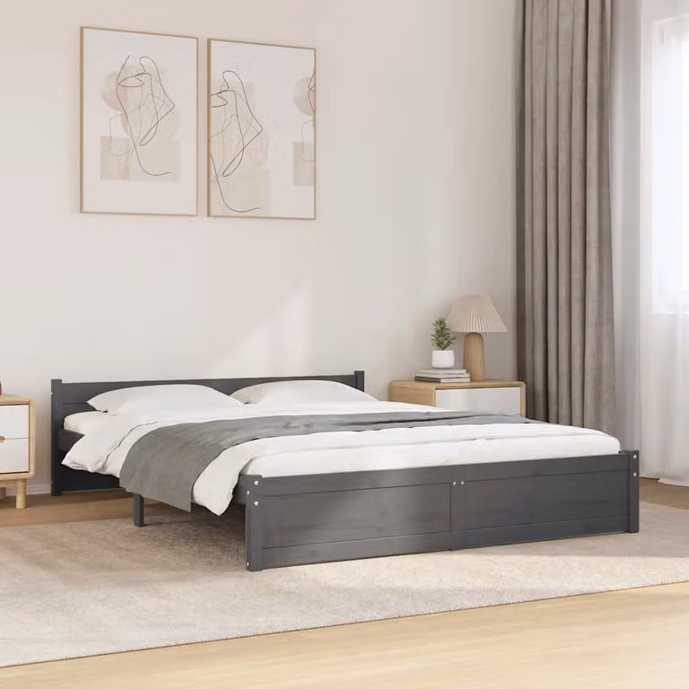 Giroletto vidaXL in legno massello di pino grigio con doghe fisse L: 135 cm, P: 190 cm