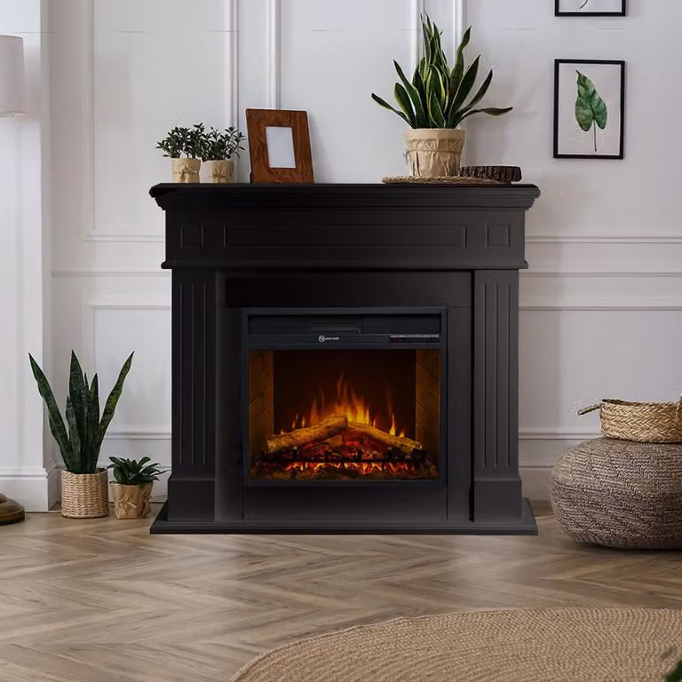 Dmora Camino Elettrico Cogliate 110x36x100h cm Nero, Superficie Riscaldabile 30 m2 Potenza (kw) 0.9/1.8