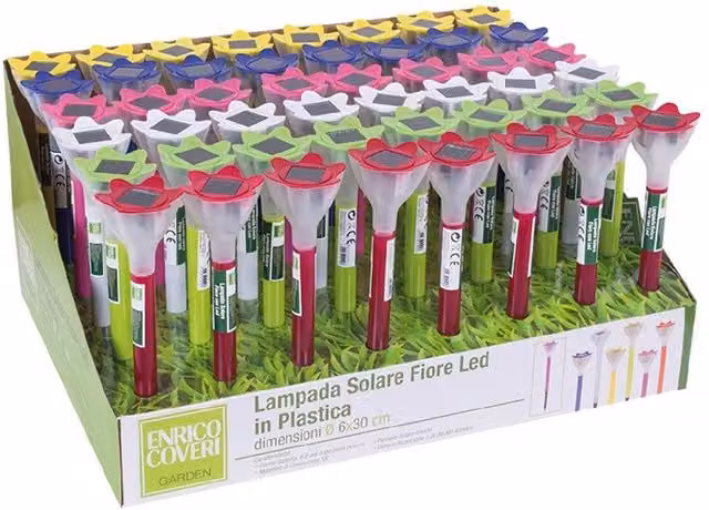 Set di 48 Lampade Solari a Forma di Fiore Trade Shop, LED Multicolore in Plastica per Giardino, H 30 cm x L 6 cm